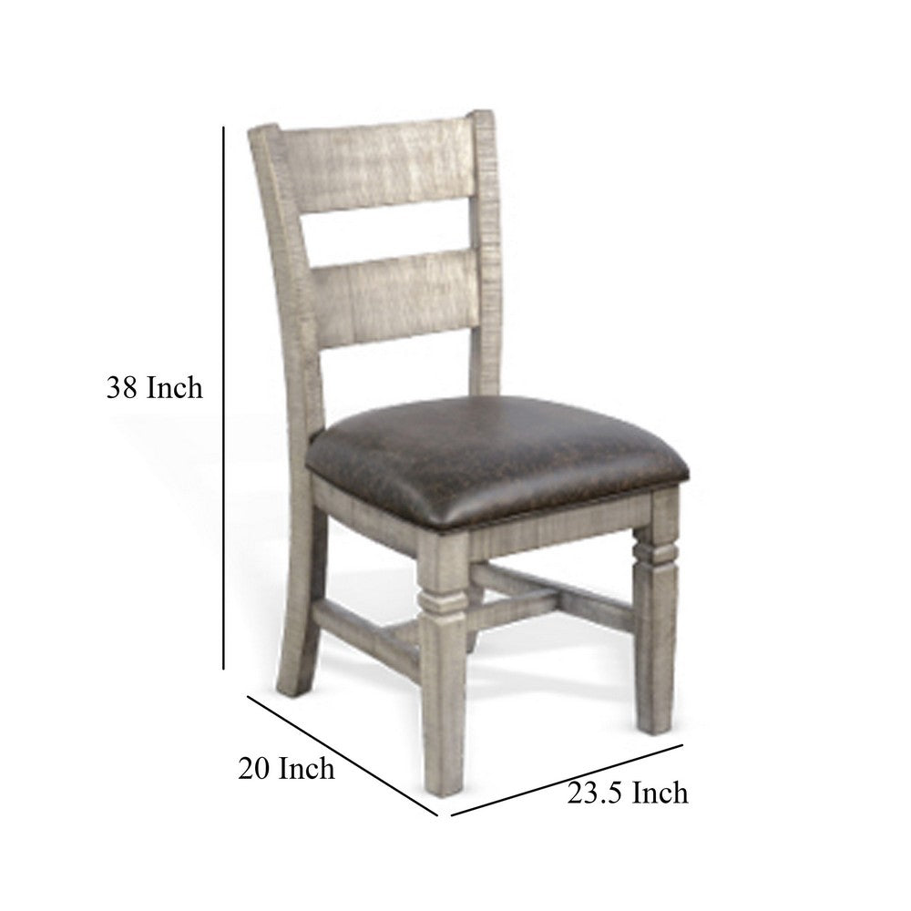 Benjara Camie Dining Chair Set of 2, Faux Leather, Brown Mahogany Ladderback