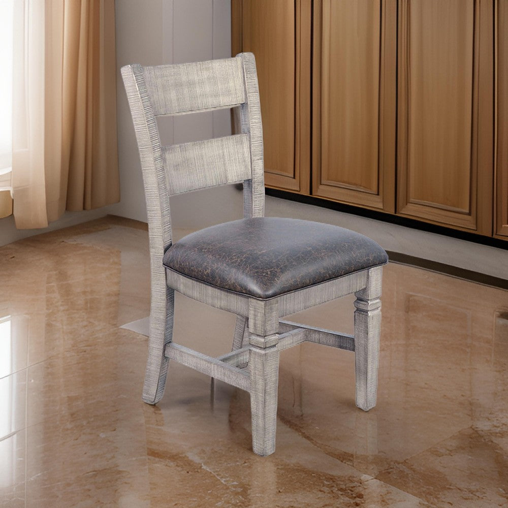 Benjara Camie Dining Chair Set of 2, Faux Leather, Brown Mahogany Ladderback