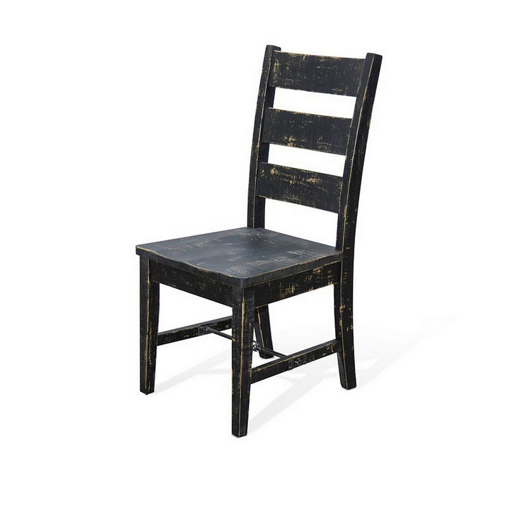 Benjara Rena Dining Chair Set of 2, Ladderback And Wood Seat, Black Mahogany