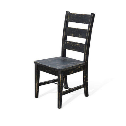 Benjara Rena Dining Chair Set of 2, Ladderback And Wood Seat, Black Mahogany
