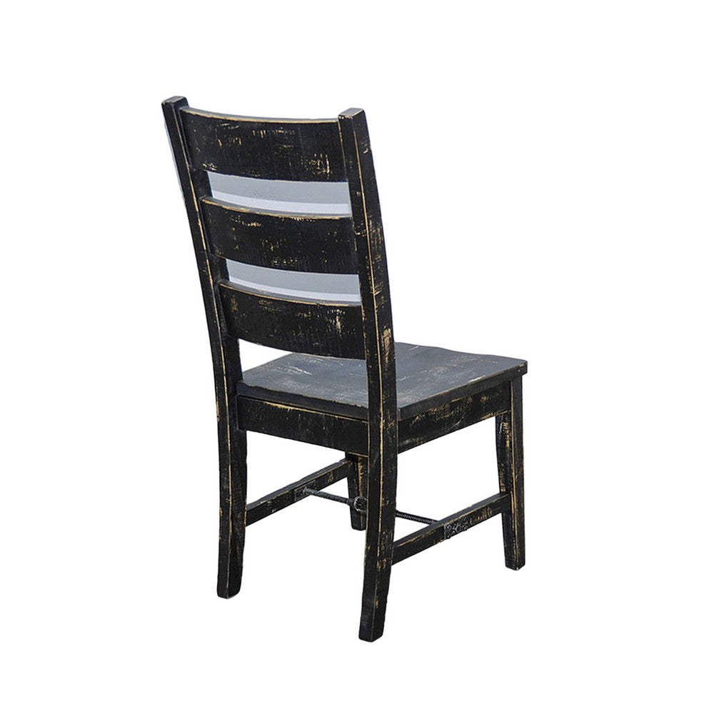 Benjara Rena Dining Chair Set of 2, Ladderback And Wood Seat, Black Mahogany