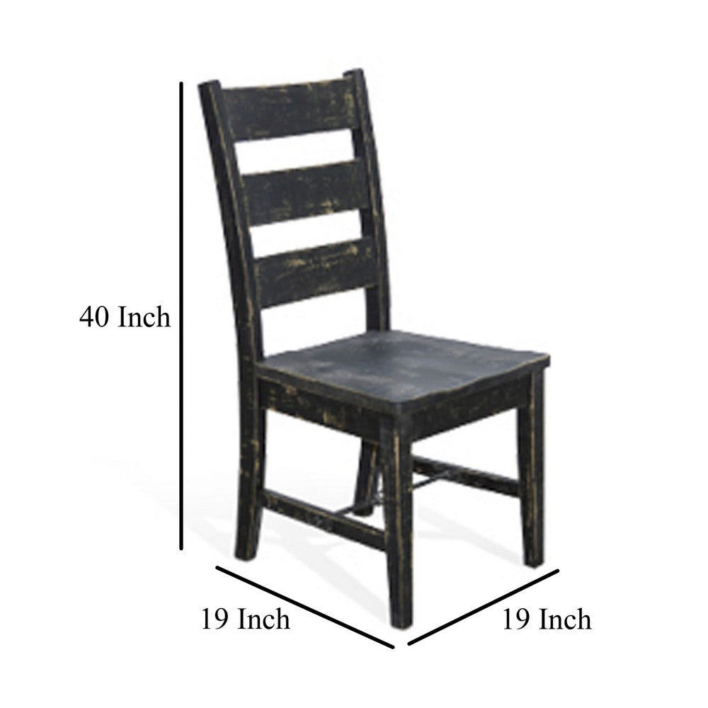 Benjara Rena Dining Chair Set of 2, Ladderback And Wood Seat, Black Mahogany