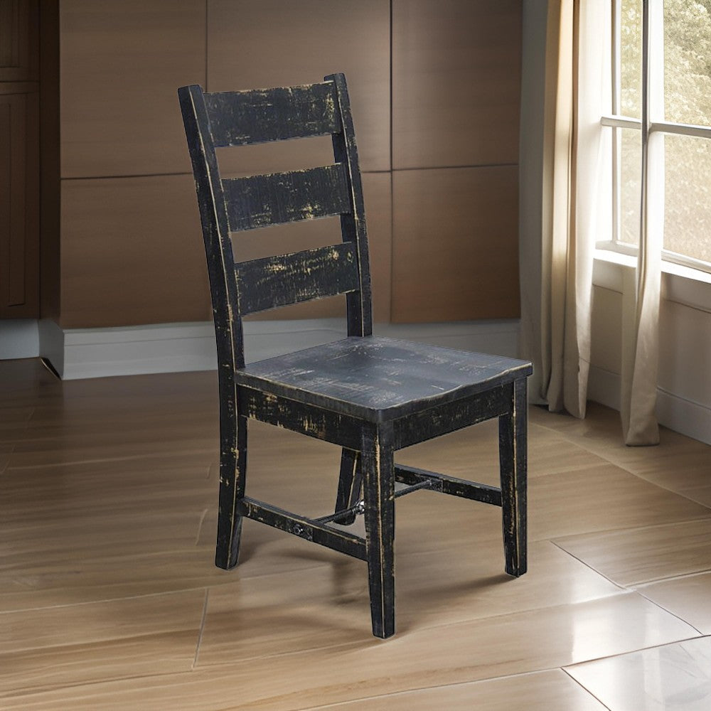 Benjara Rena Dining Chair Set of 2, Ladderback And Wood Seat, Black Mahogany