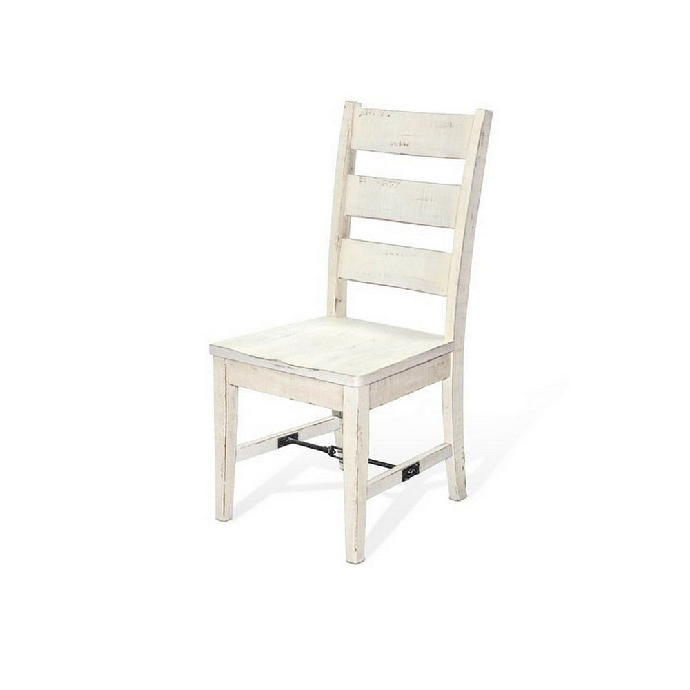 Benjara Rena Dining Chair Set of 2, Ladderback, Off-White Mahogany Wood