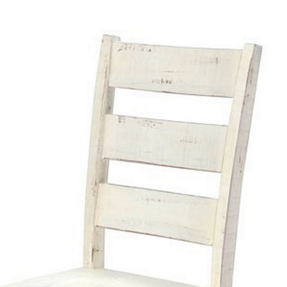 Benjara Rena Dining Chair Set of 2, Ladderback, Off-White Mahogany Wood