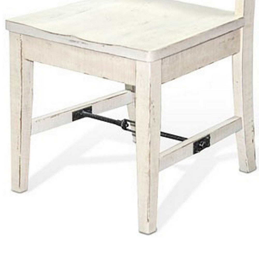 Benjara Rena Dining Chair Set of 2, Ladderback, Off-White Mahogany Wood
