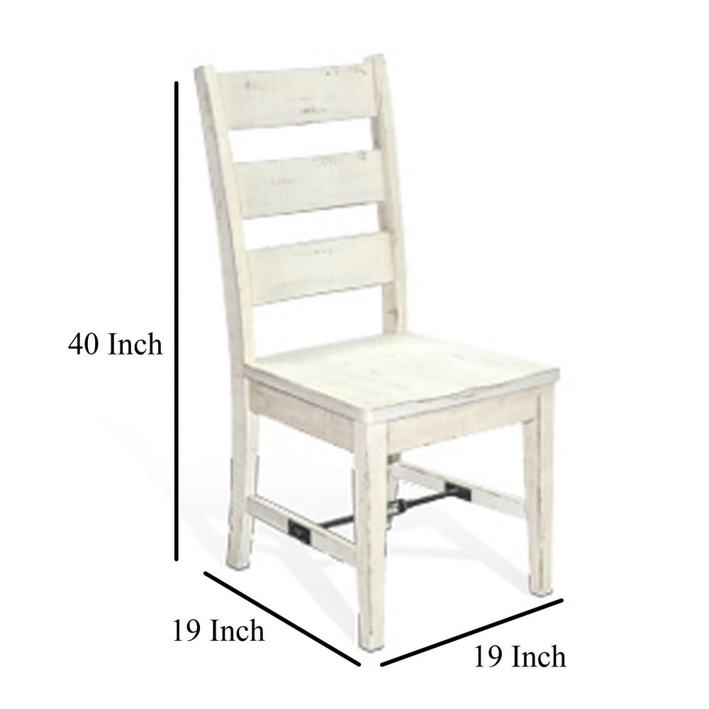 Benjara Rena Dining Chair Set of 2, Ladderback, Off-White Mahogany Wood