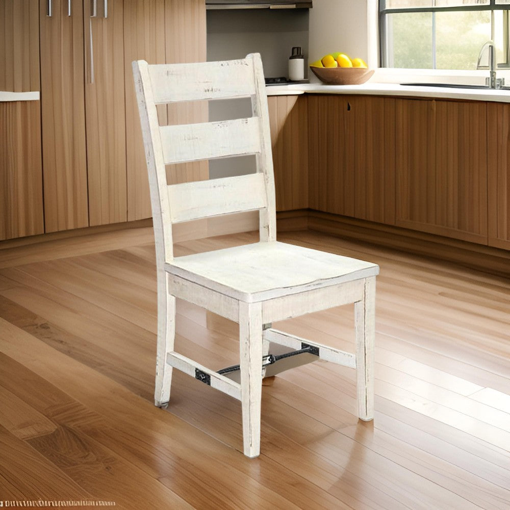 Benjara Rena Dining Chair Set of 2, Ladderback, Off-White Mahogany Wood