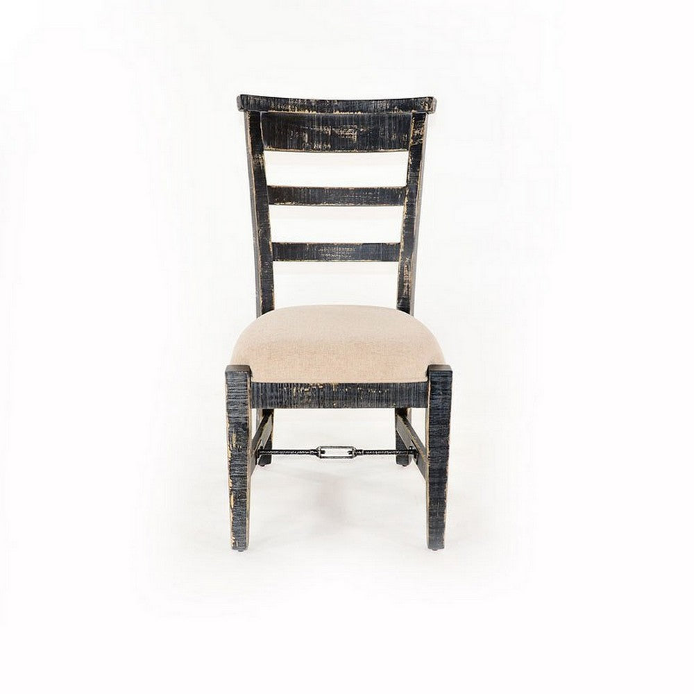 Benjara Rena Side Dining Chair Set of 2, Metal Turnbuckle, Black Mahogany Wood