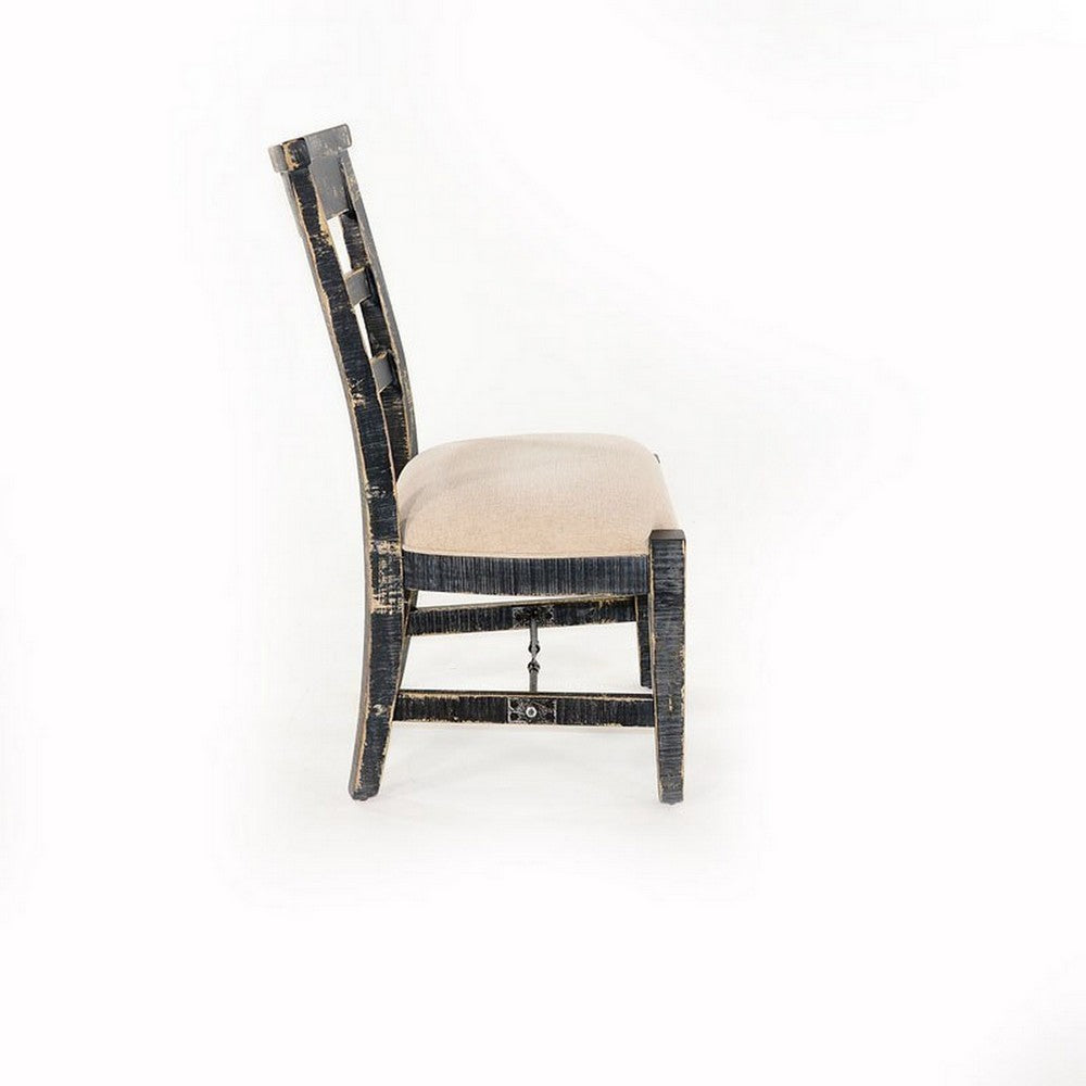 Benjara Rena Side Dining Chair Set of 2, Metal Turnbuckle, Black Mahogany Wood