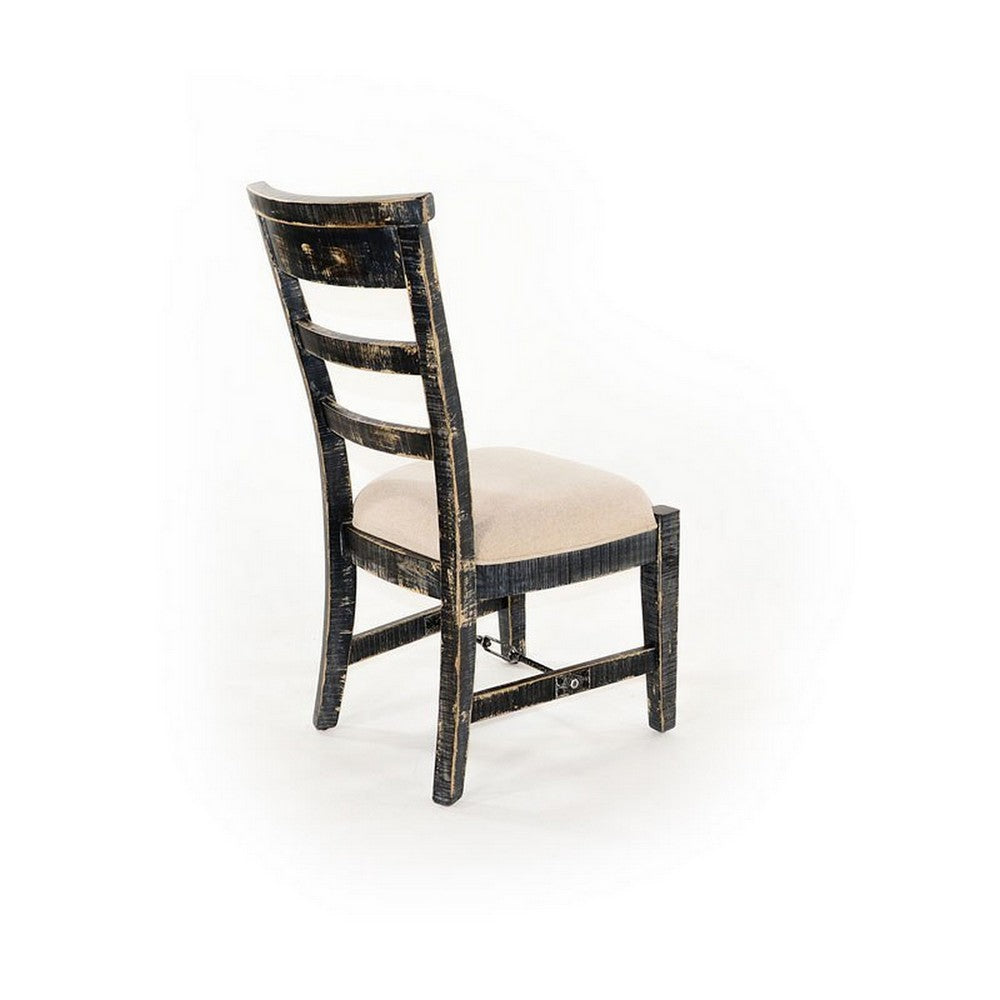 Benjara Rena Side Dining Chair Set of 2, Metal Turnbuckle, Black Mahogany Wood
