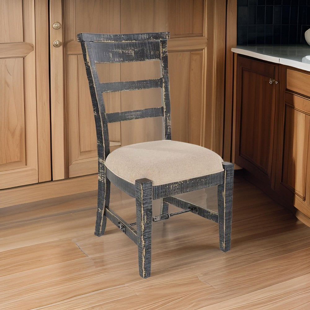 Benjara Rena Side Dining Chair Set of 2, Metal Turnbuckle, Black Mahogany Wood