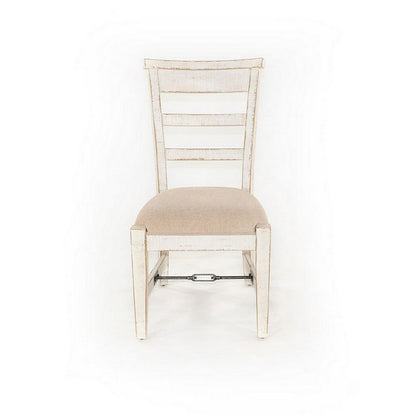 Benjara Rena Dining Armchair Set of 2, Metal Turnbuckle, White Mahogany Wood