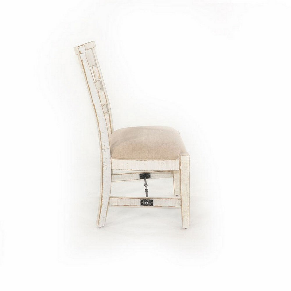 Benjara Rena Dining Armchair Set of 2, Metal Turnbuckle, White Mahogany Wood