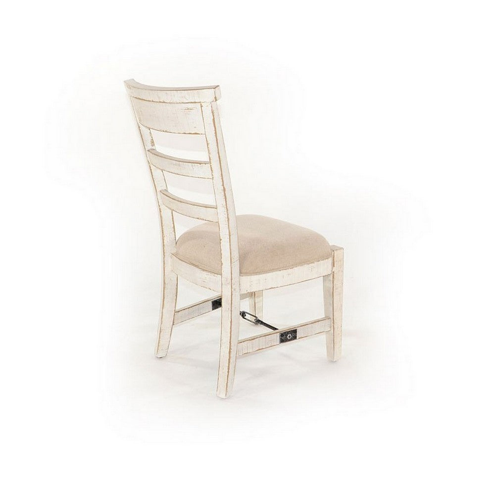 Benjara Rena Dining Armchair Set of 2, Metal Turnbuckle, White Mahogany Wood