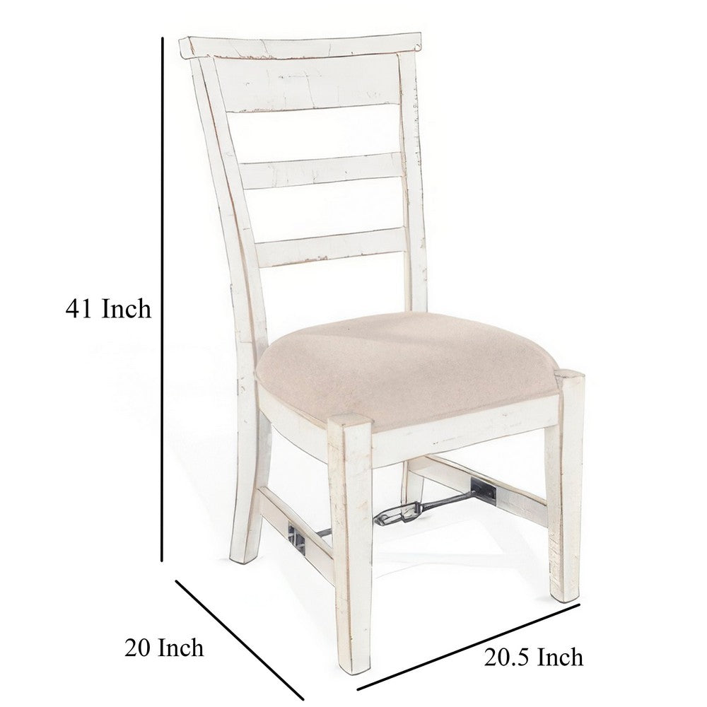 Benjara Rena Dining Armchair Set of 2, Metal Turnbuckle, White Mahogany Wood