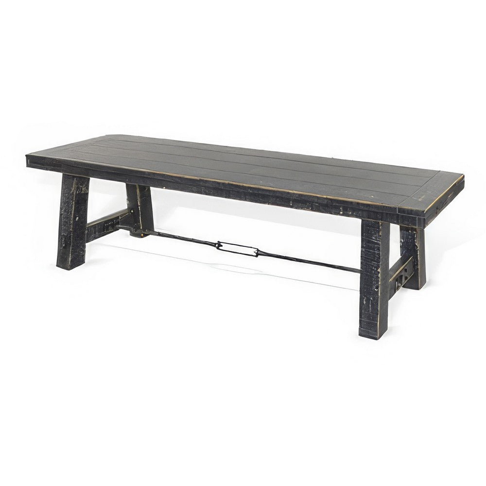 Benjara Rena Dining Bench, Turnbuckle Accent, 64 Inch Black Mahogany Wood