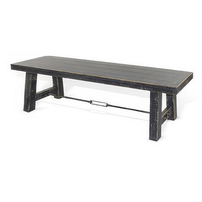 Benjara Rena Dining Bench, Turnbuckle Accent, 64 Inch Black Mahogany Wood