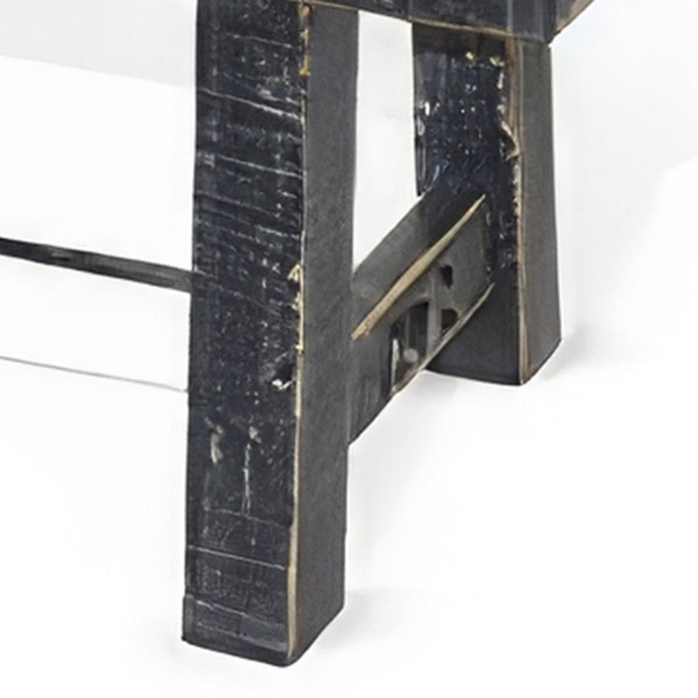 Benjara Rena Dining Bench, Turnbuckle Accent, 64 Inch Black Mahogany Wood