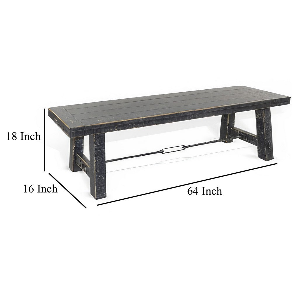 Benjara Rena Dining Bench, Turnbuckle Accent, 64 Inch Black Mahogany Wood