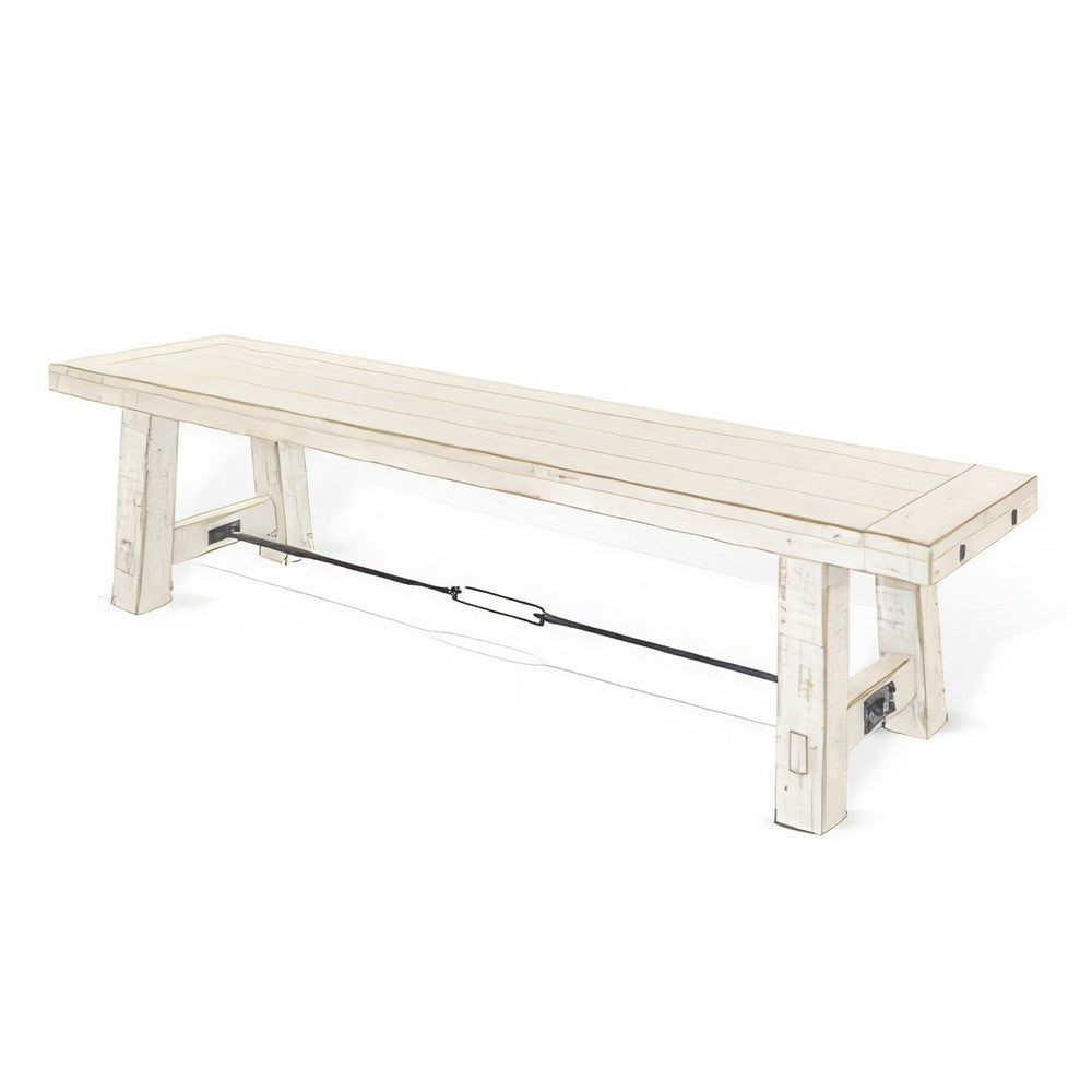 Benjara Rena Dining Bench, Turnbuckle Accent, 64 Inch White Mahogany Wood