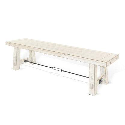 Benjara Rena Dining Bench, Turnbuckle Accent, 64 Inch White Mahogany Wood