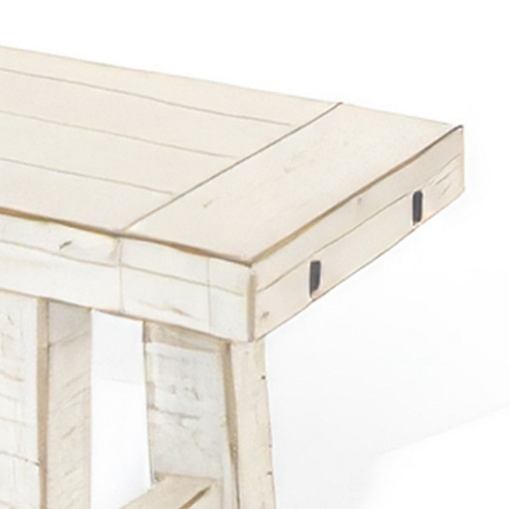 Benjara Rena Dining Bench, Turnbuckle Accent, 64 Inch White Mahogany Wood