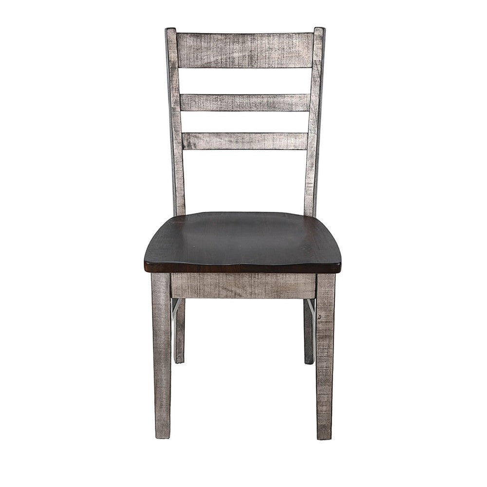 Benjara Camie Dining Chair Set of 2, Ladderback Design, Gray Mahogany Wood