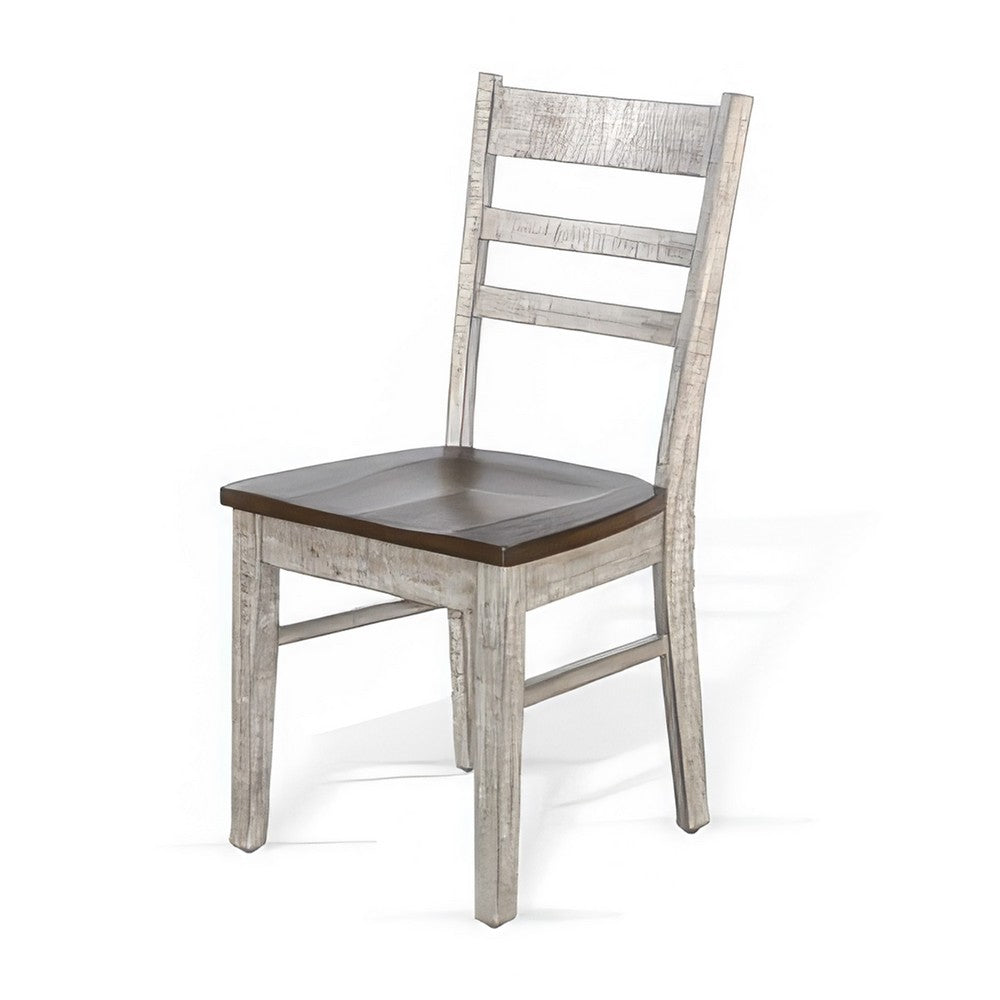 Benjara Camie Dining Chair Set of 2, Ladderback Design, Gray Mahogany Wood