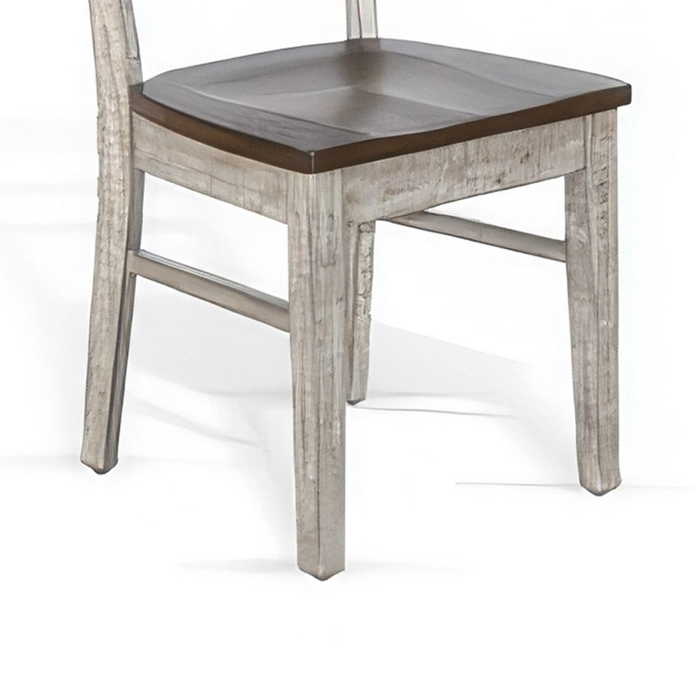 Benjara Camie Dining Chair Set of 2, Ladderback Design, Gray Mahogany Wood