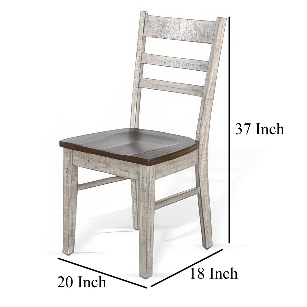 Benjara Camie Dining Chair Set of 2, Ladderback Design, Gray Mahogany Wood