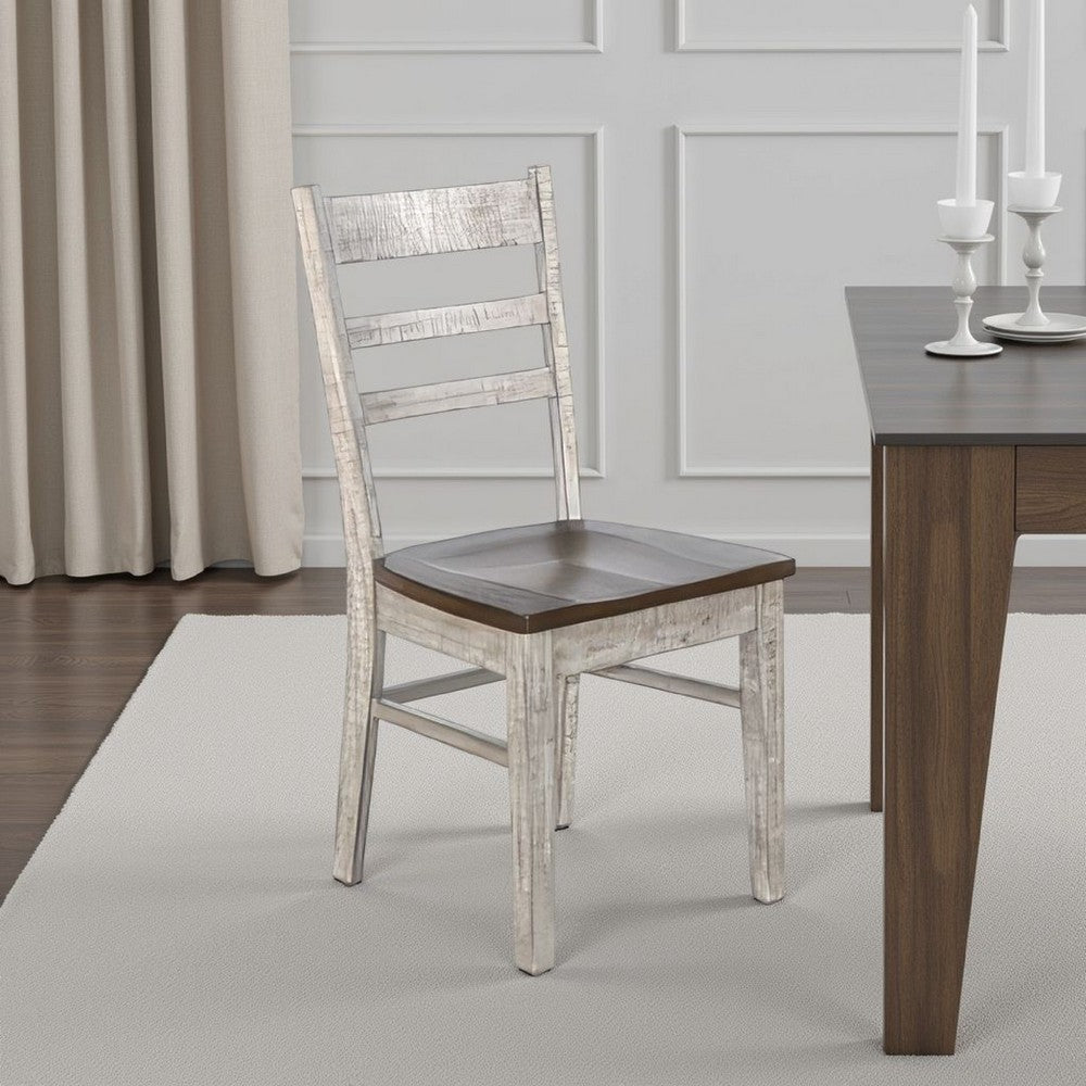Benjara Camie Dining Chair Set of 2, Ladderback Design, Gray Mahogany Wood