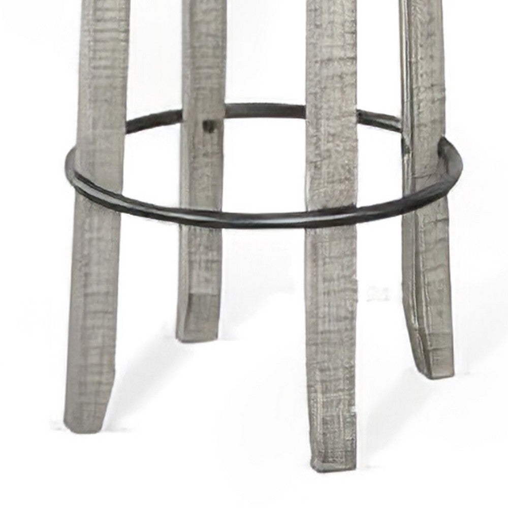 Benjara Zeka Swivel Barstool Set of 2, Gray Faux Leather And Mahogany Wood