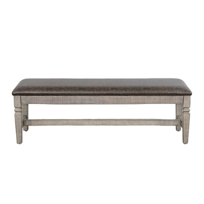 Benjara Camie Dining Bench, 56 Inch Faux Leather Seat, Gray Mahogany Wood