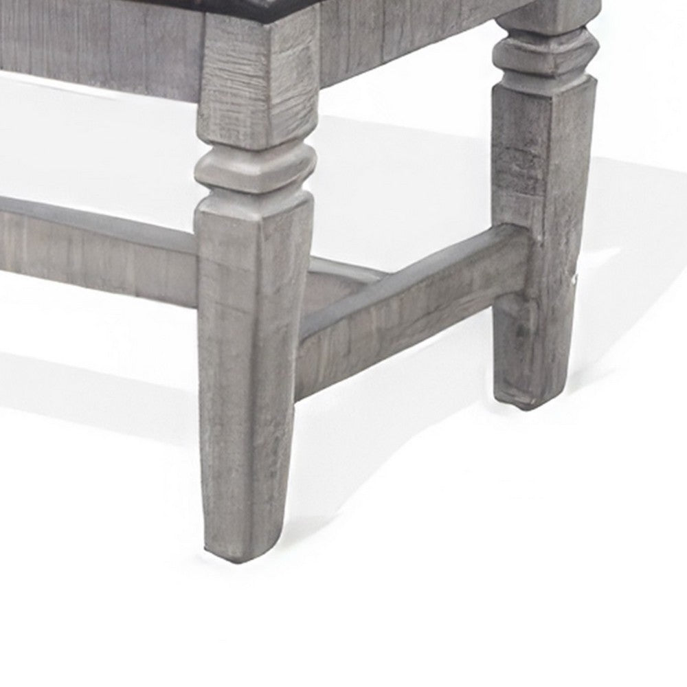 Benjara Camie Dining Bench, 56 Inch Faux Leather Seat, Gray Mahogany Wood