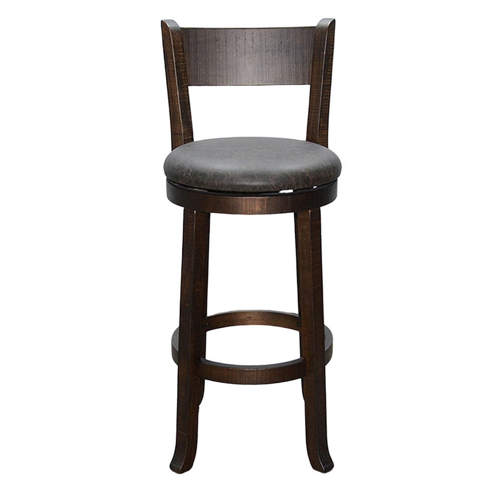 Benjara Flint Swivel Barstool Chair Set of 2, Faux Leather, Brown Mahogany