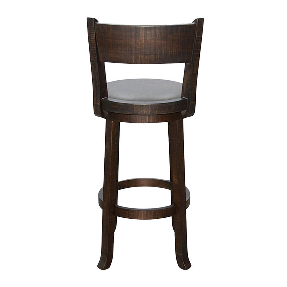 Benjara Flint Swivel Barstool Chair Set of 2, Faux Leather, Brown Mahogany