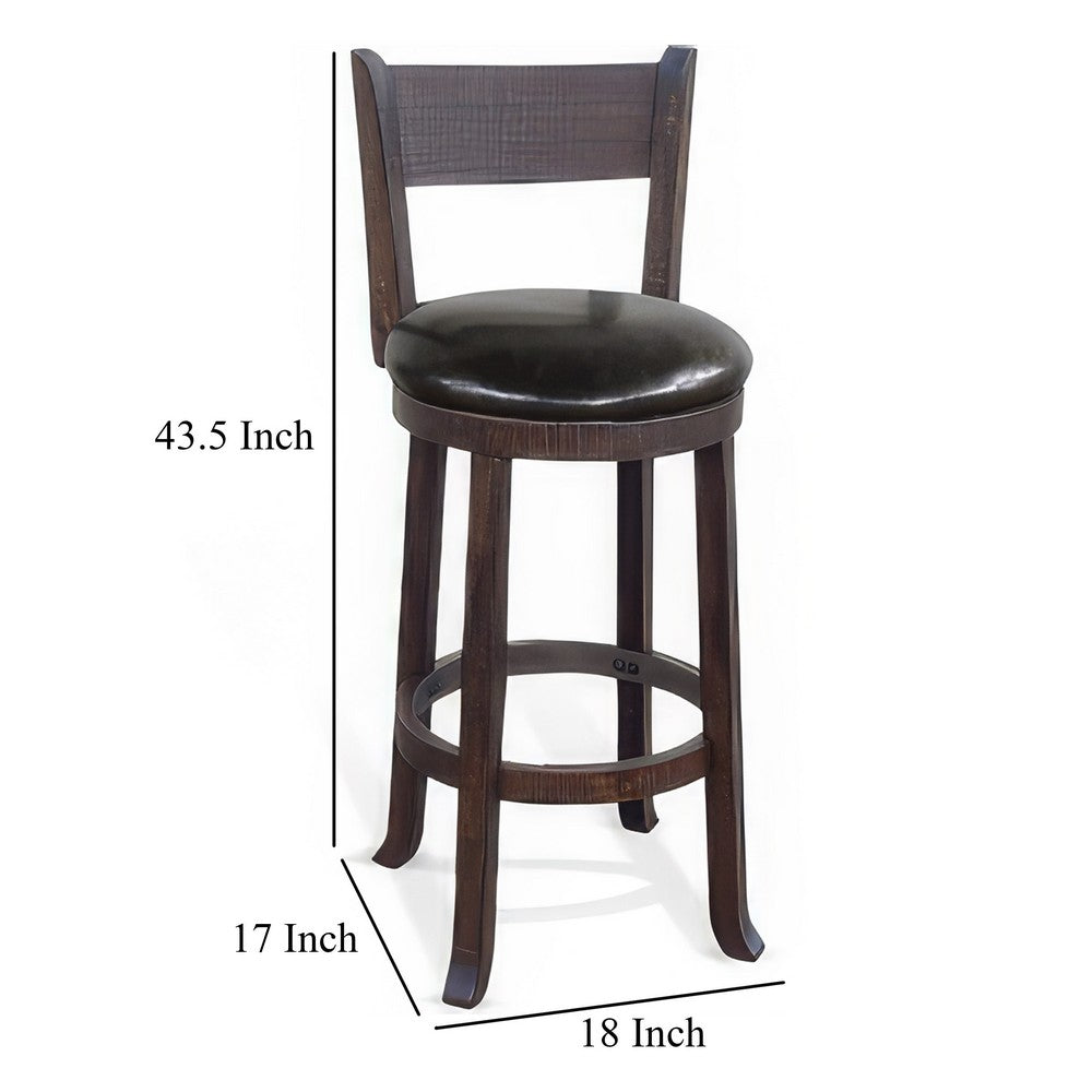 Benjara Flint Swivel Barstool Chair Set of 2, Faux Leather, Brown Mahogany