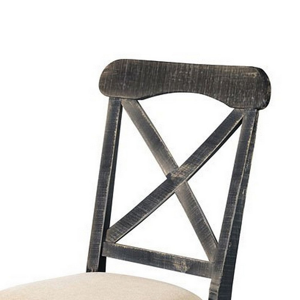 Benjara Rena Dining Chair Set of 2, X-Back Design, White, Black Mahogany Wood