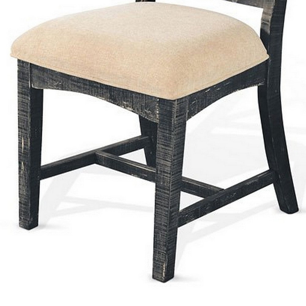 Benjara Rena Dining Chair Set of 2, X-Back Design, White, Black Mahogany Wood