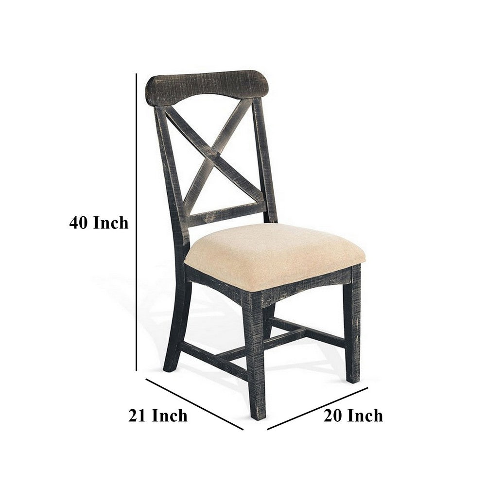 Benjara Rena Dining Chair Set of 2, X-Back Design, White, Black Mahogany Wood