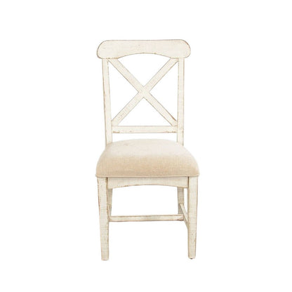 Benjara Rena Dining Chair Set of 2, X-Back Design, White Sand Mahogany Wood