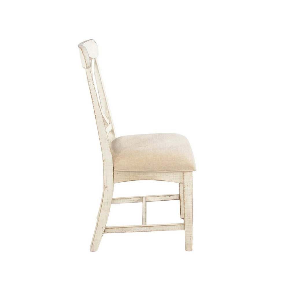 Benjara Rena Dining Chair Set of 2, X-Back Design, White Sand Mahogany Wood