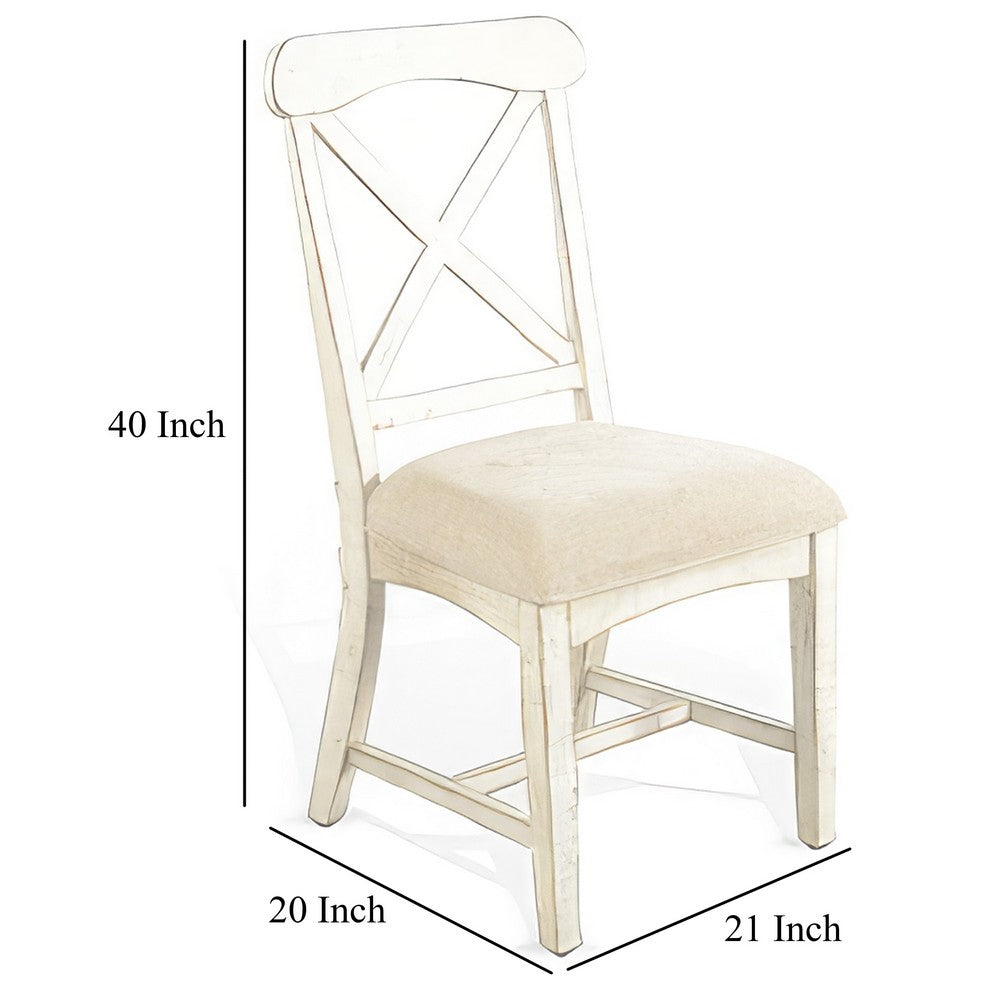 Benjara Rena Dining Chair Set of 2, X-Back Design, White Sand Mahogany Wood