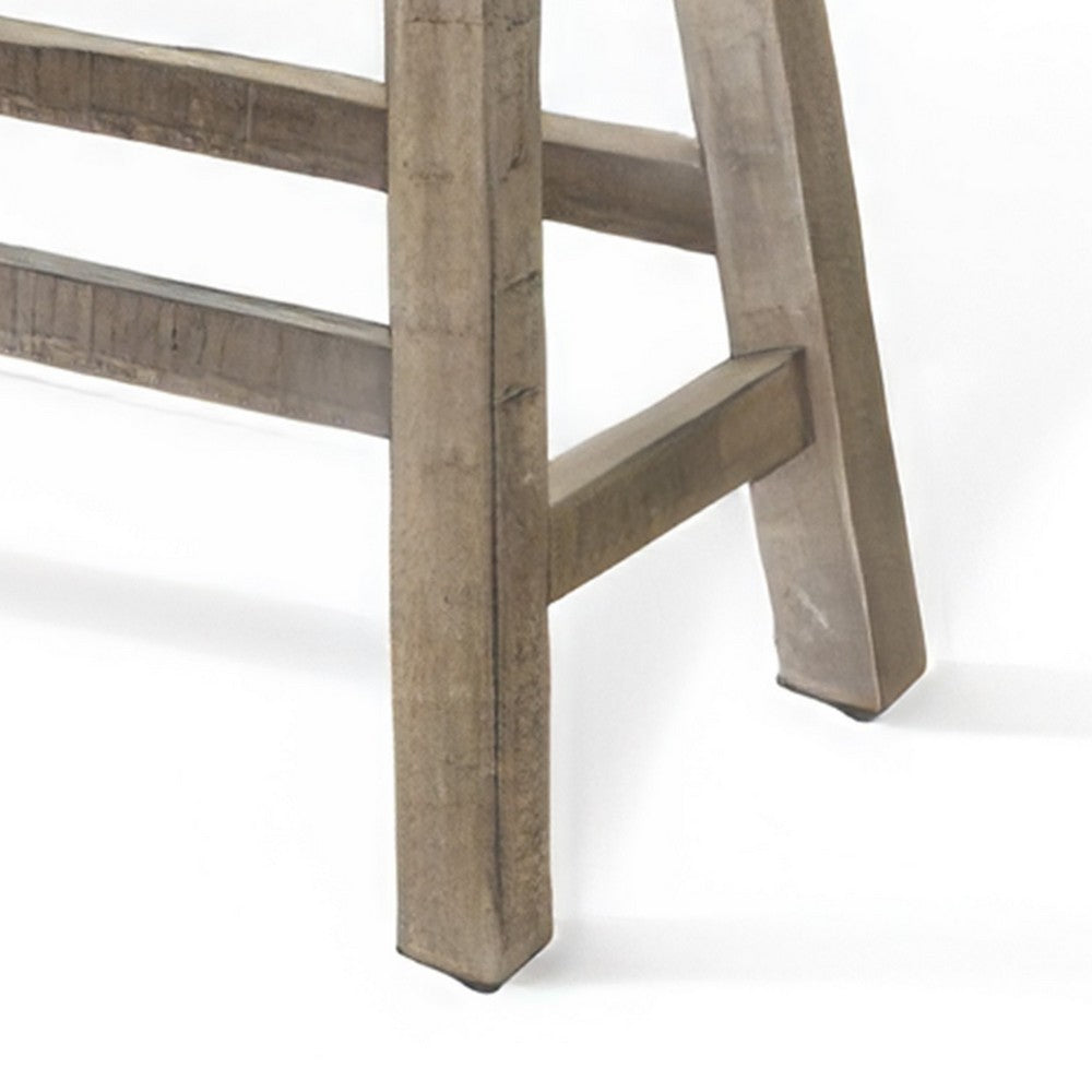 Benjara Rena Counter Height Bench, 33 Inch Light Brown Mahogany Wood Frame