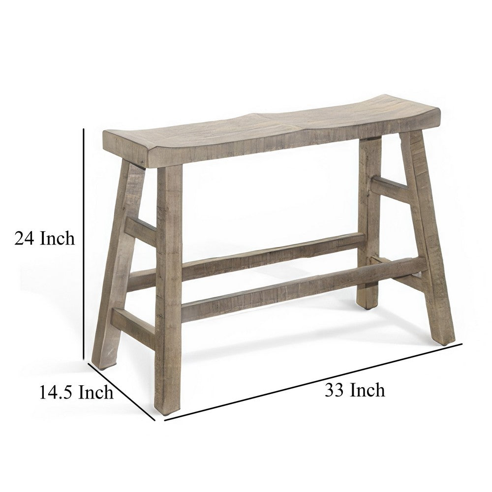 Benjara Rena Counter Height Bench, 33 Inch Light Brown Mahogany Wood Frame