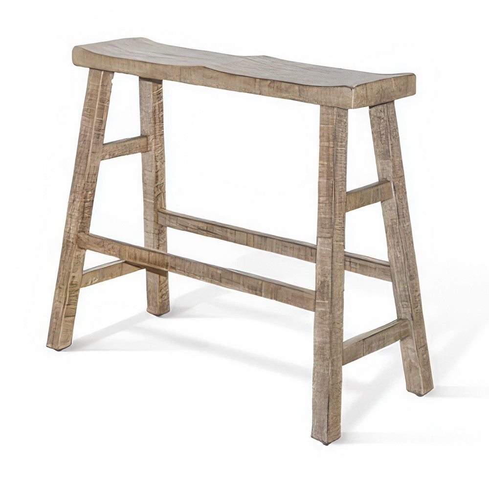 Benjara Rena Bar Height Bench, 33 Inch Rustic Light Brown Mahogany Wood Frame