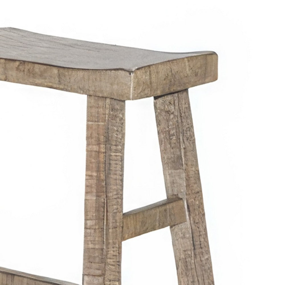 Benjara Rena Bar Height Bench, 33 Inch Rustic Light Brown Mahogany Wood Frame