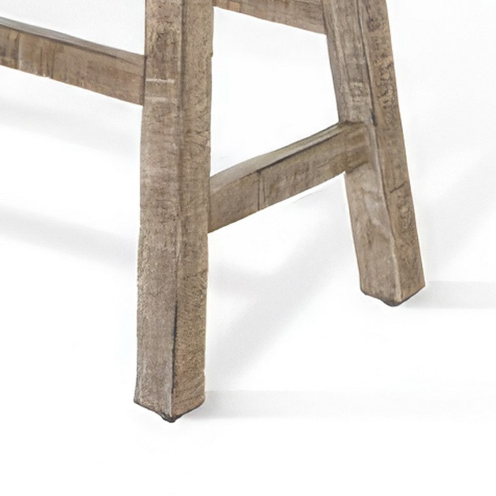 Benjara Rena Bar Height Bench, 33 Inch Rustic Light Brown Mahogany Wood Frame