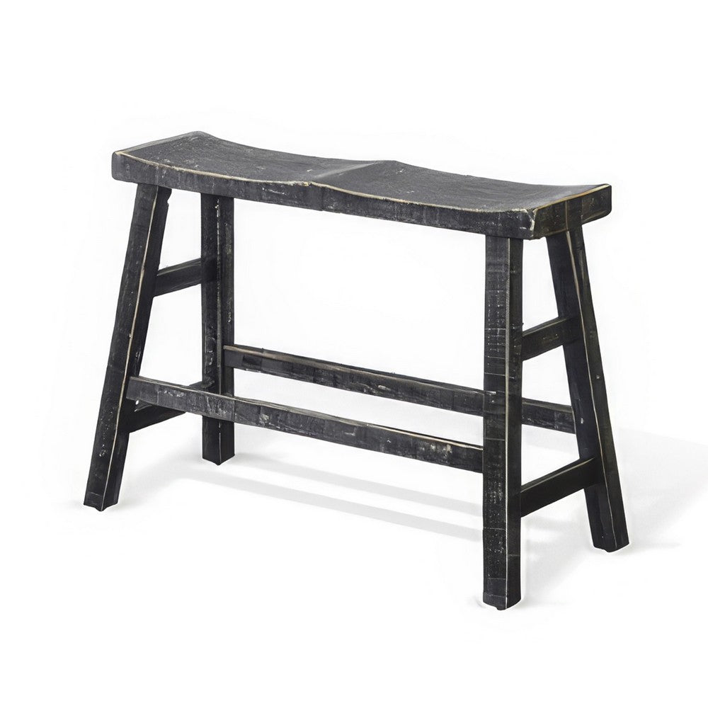 Benjara Rena Counter Height Bench, 33 Inch Rustic Black Mahogany Wood Frame